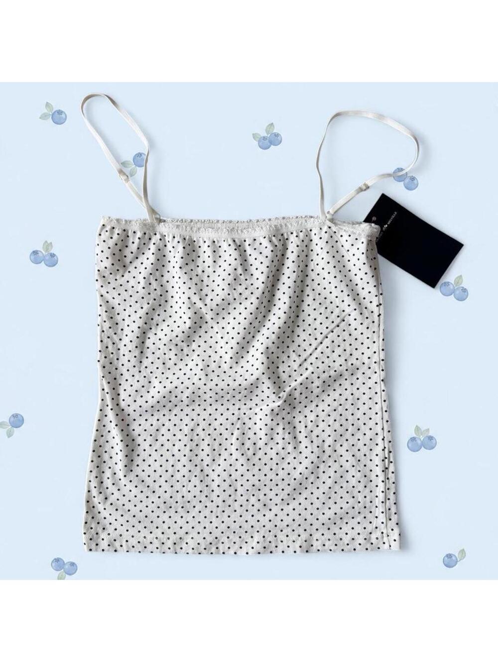 Brandy Melville white and navy polka dots tank